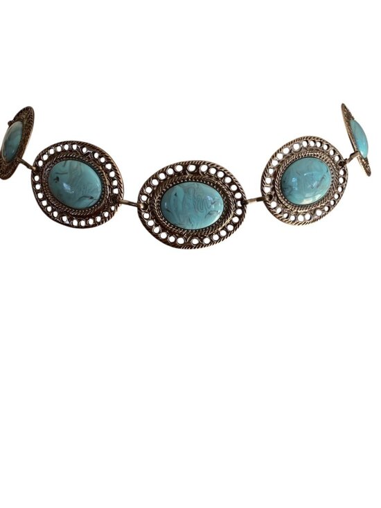 Western Faux Turquoise Concho Belt Boho Festival Adjustable Waist Chain Belt-OS main image 4